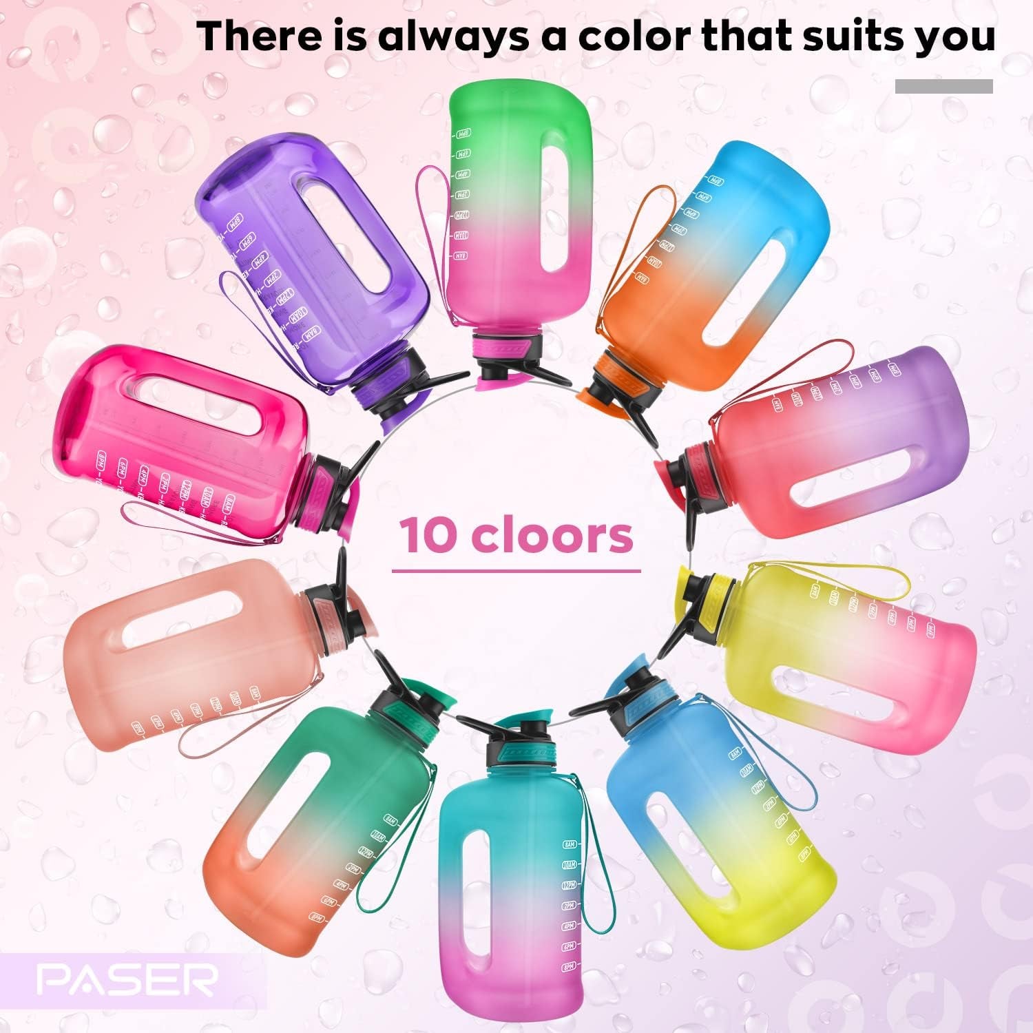 PASER Half Gallon Water Bottle with Straw & Dual Handle,64Oz Motivational Water Bottle with Time Marker Leakproof BPA Free for Camping Sports Workouts and Outdoor Activity