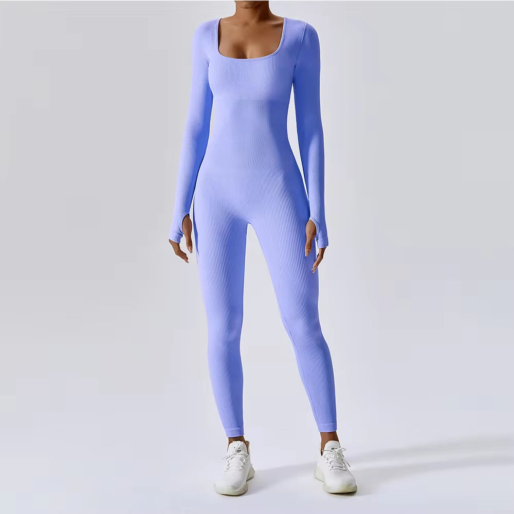 Seamless Yoga Suit Women'S Bodysuit Spring Dance Fitness Clothes Gym Push up Workout Bodysuit Tight Long-Sleeved Athletic Wear