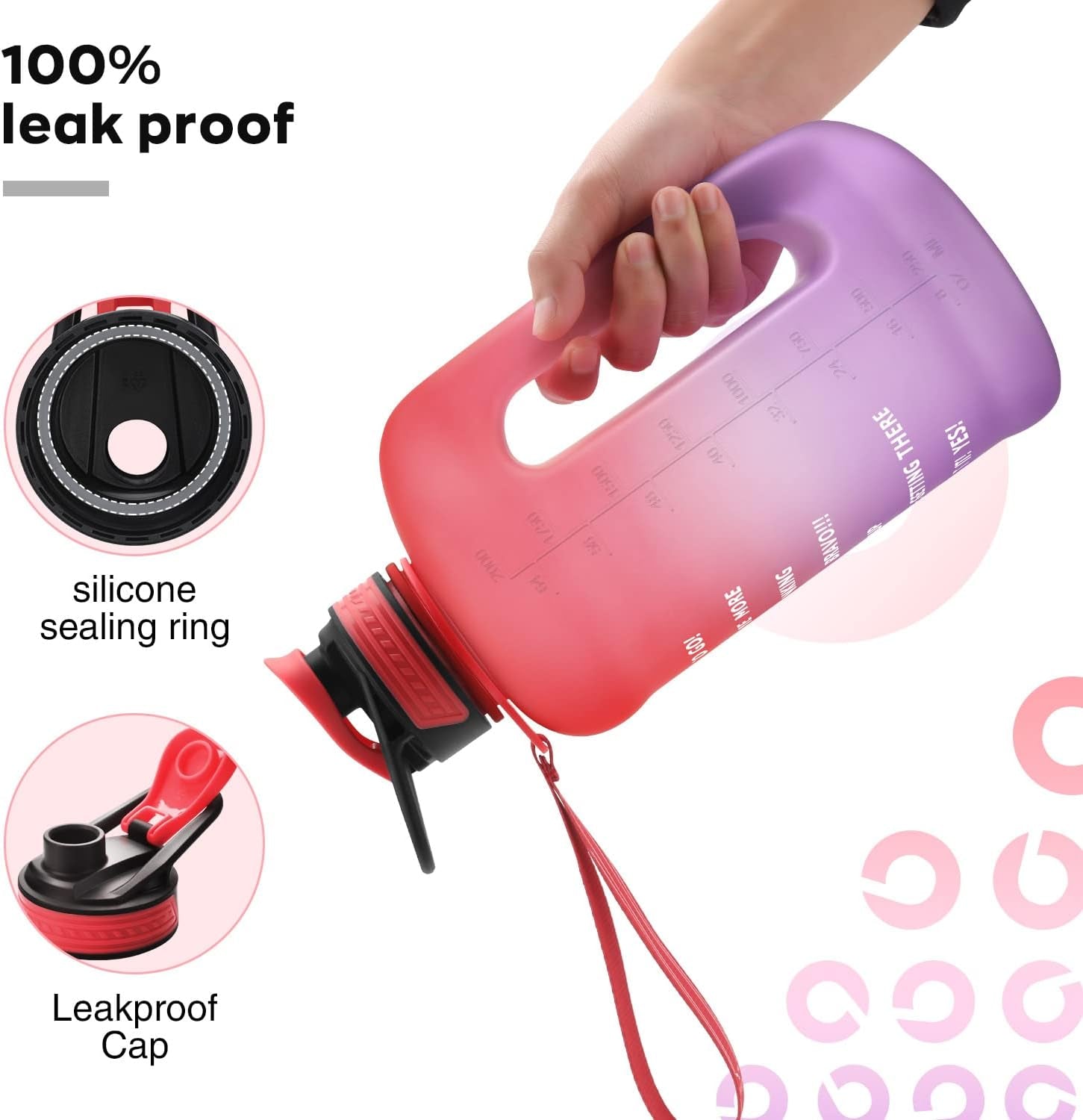 PASER Half Gallon Water Bottle with Straw & Dual Handle,64Oz Motivational Water Bottle with Time Marker Leakproof BPA Free for Camping Sports Workouts and Outdoor Activity