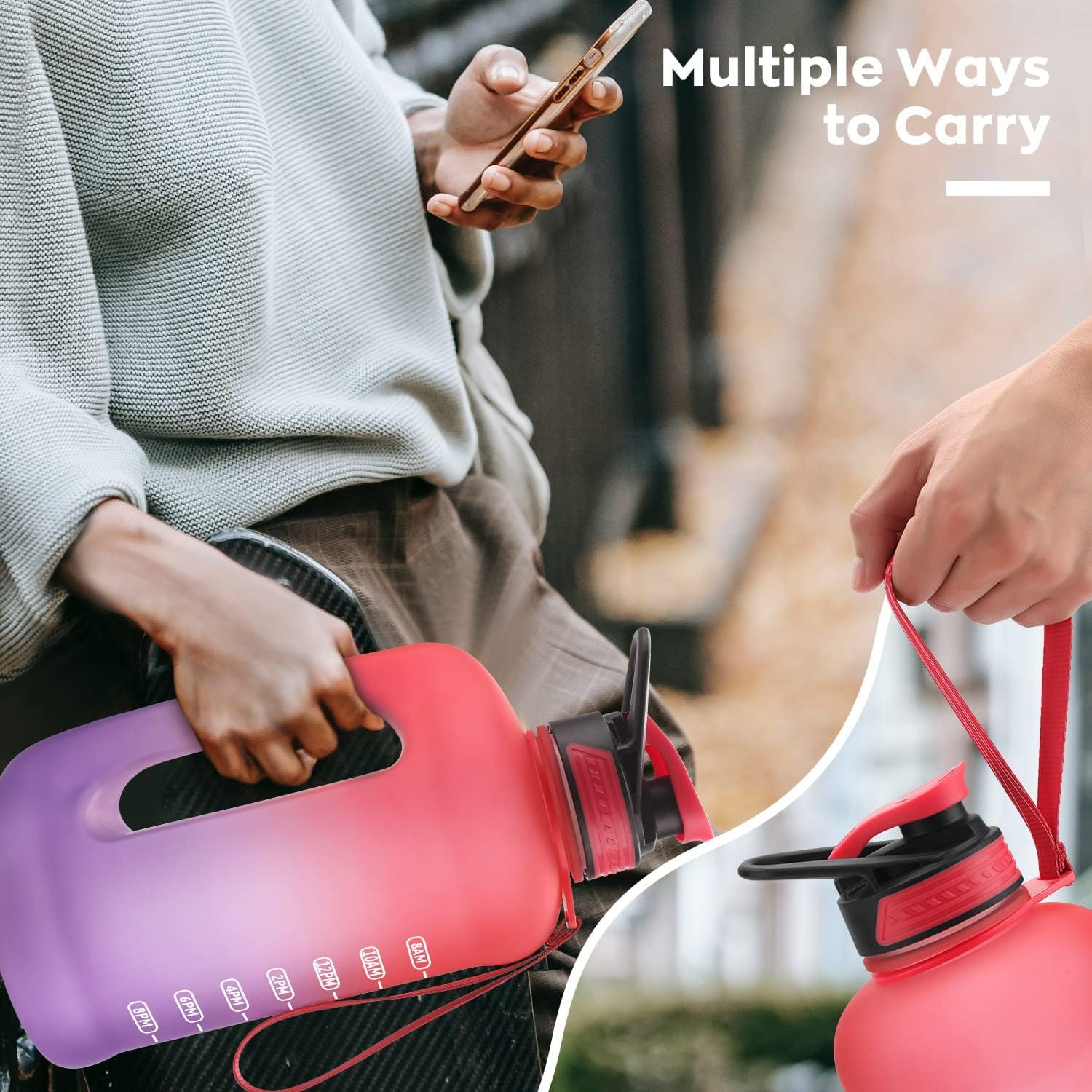 PASER Half Gallon Water Bottle with Straw & Dual Handle,64Oz Motivational Water Bottle with Time Marker Leakproof BPA Free for Camping Sports Workouts and Outdoor Activity