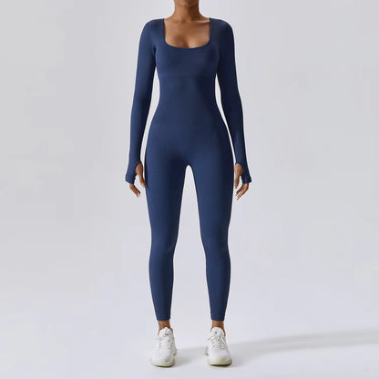 Seamless Yoga Suit Women'S Bodysuit Spring Dance Fitness Clothes Gym Push up Workout Bodysuit Tight Long-Sleeved Athletic Wear