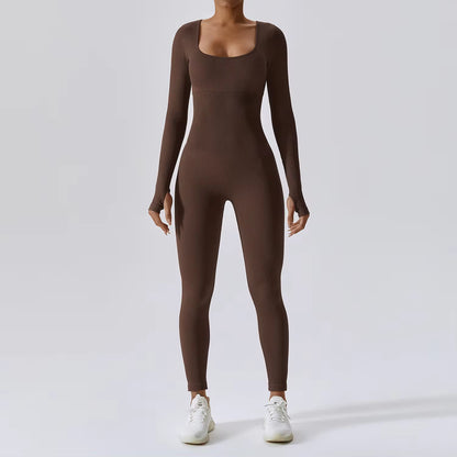 Seamless Yoga Suit Women'S Bodysuit Spring Dance Fitness Clothes Gym Push up Workout Bodysuit Tight Long-Sleeved Athletic Wear